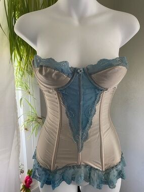 Blue Lace-Trim Bustier Corset Top - Women Intimates